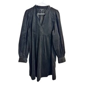 Banana Republic Black Corduroy Puff Sleeve Babydoll Mini Dress Womens Large Core